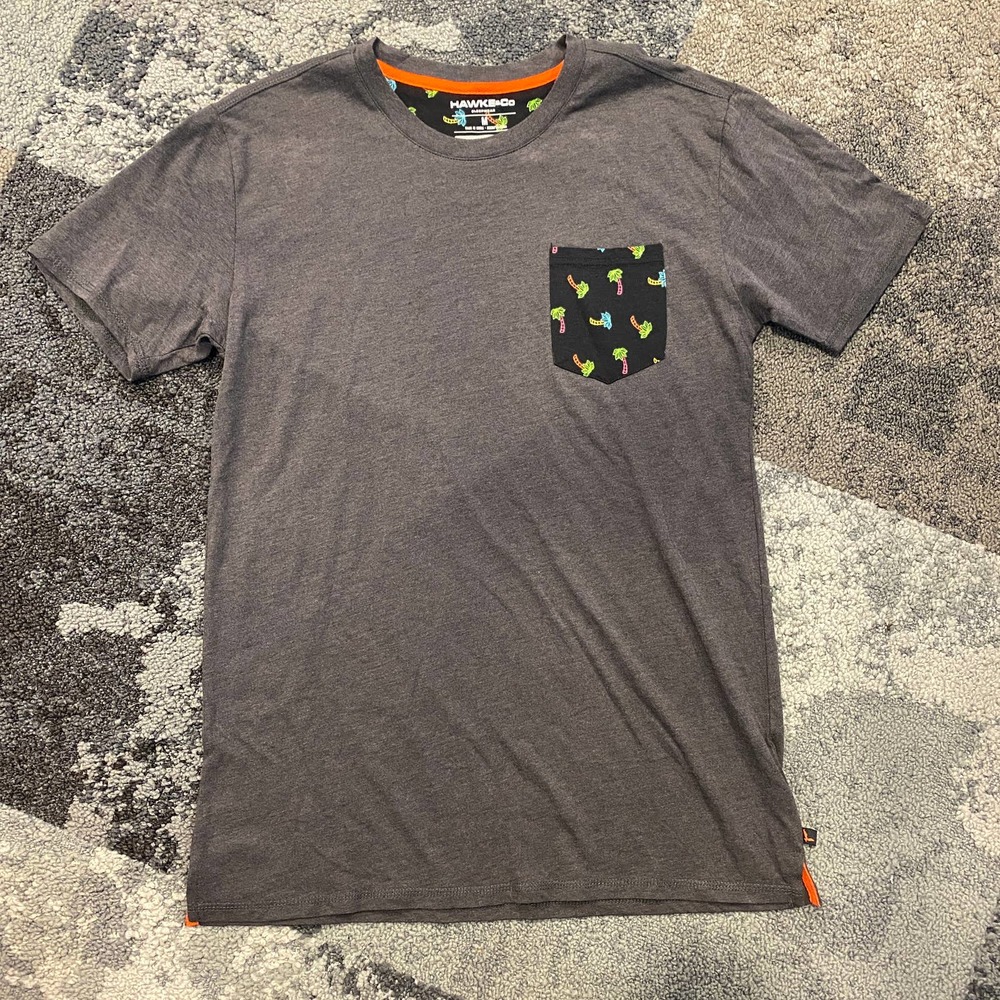 Hawke & Co Sleepwear Tee Gray Crewneck Short Sleeve T-Shirt Palm Tree Print MED